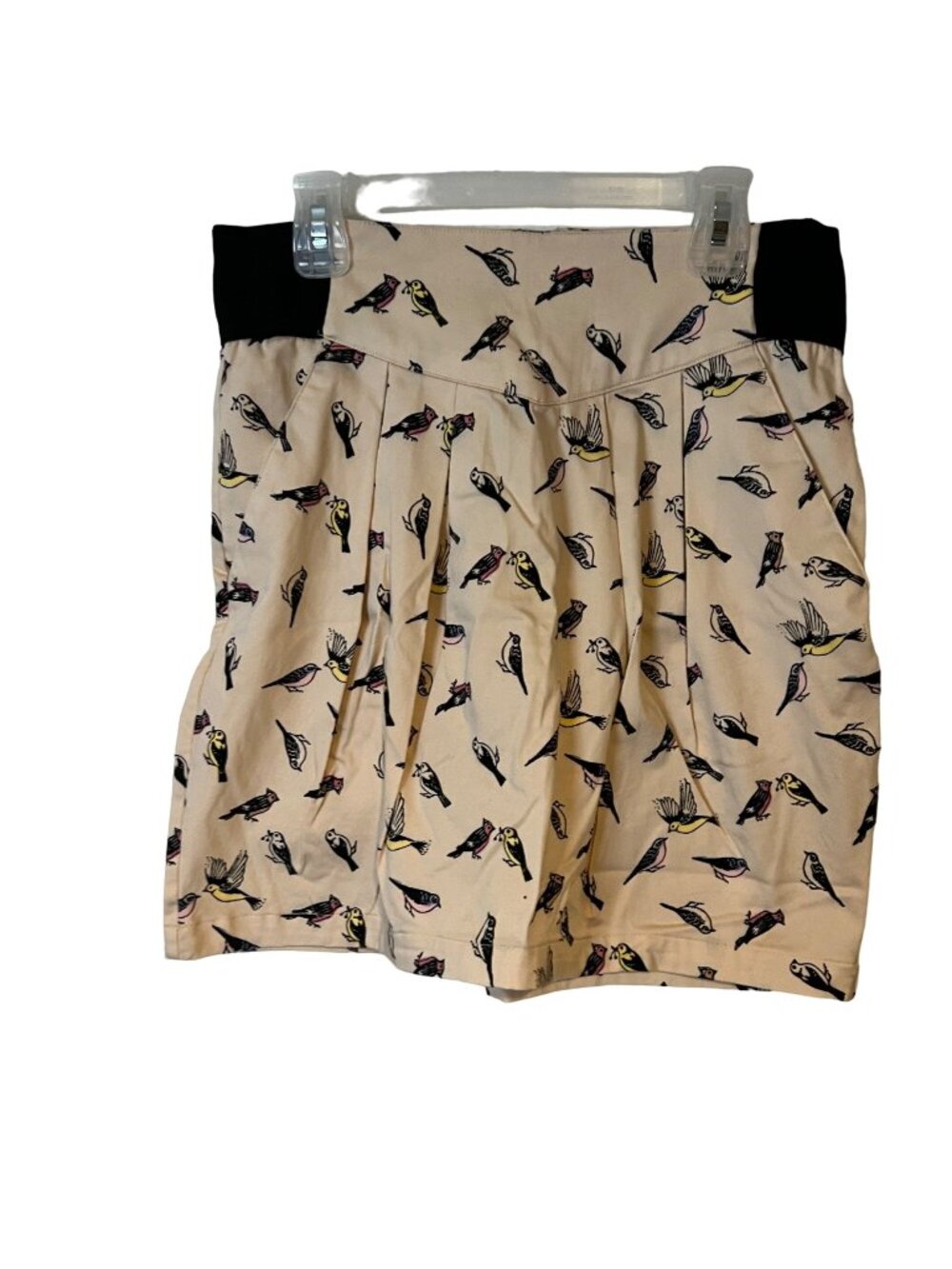 H&M Divided Mini Skirt Womens 6 Pockets Colorful Birds Elastic Waist Side Pleate
